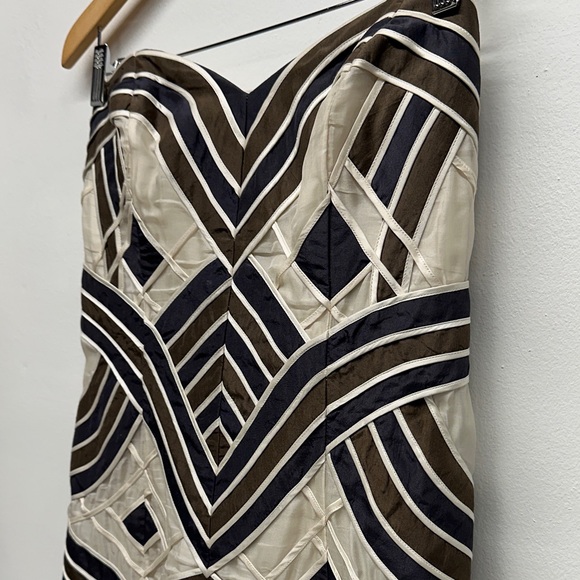 Carolina Herrera Dress Strapless Midi Silk Striped Brown Cream Size Large * - Picture 4 of 8